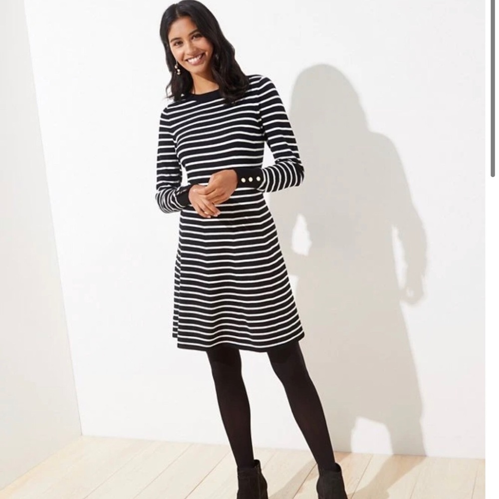 Loft Black and white striped sweater dress NWT